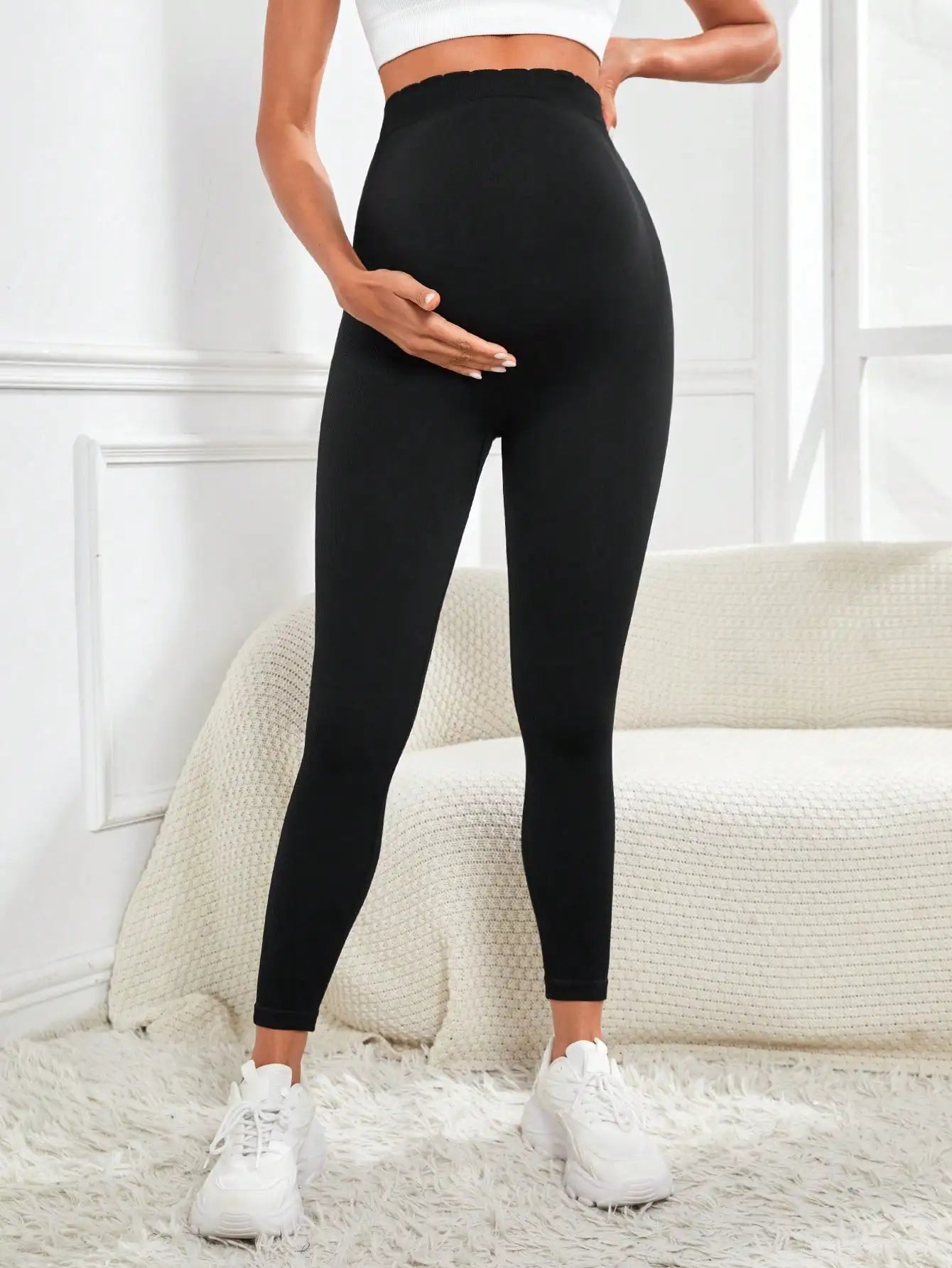 Solid Color Maternity Pants For Pregnant Women, High Waist Belly Support Trousers